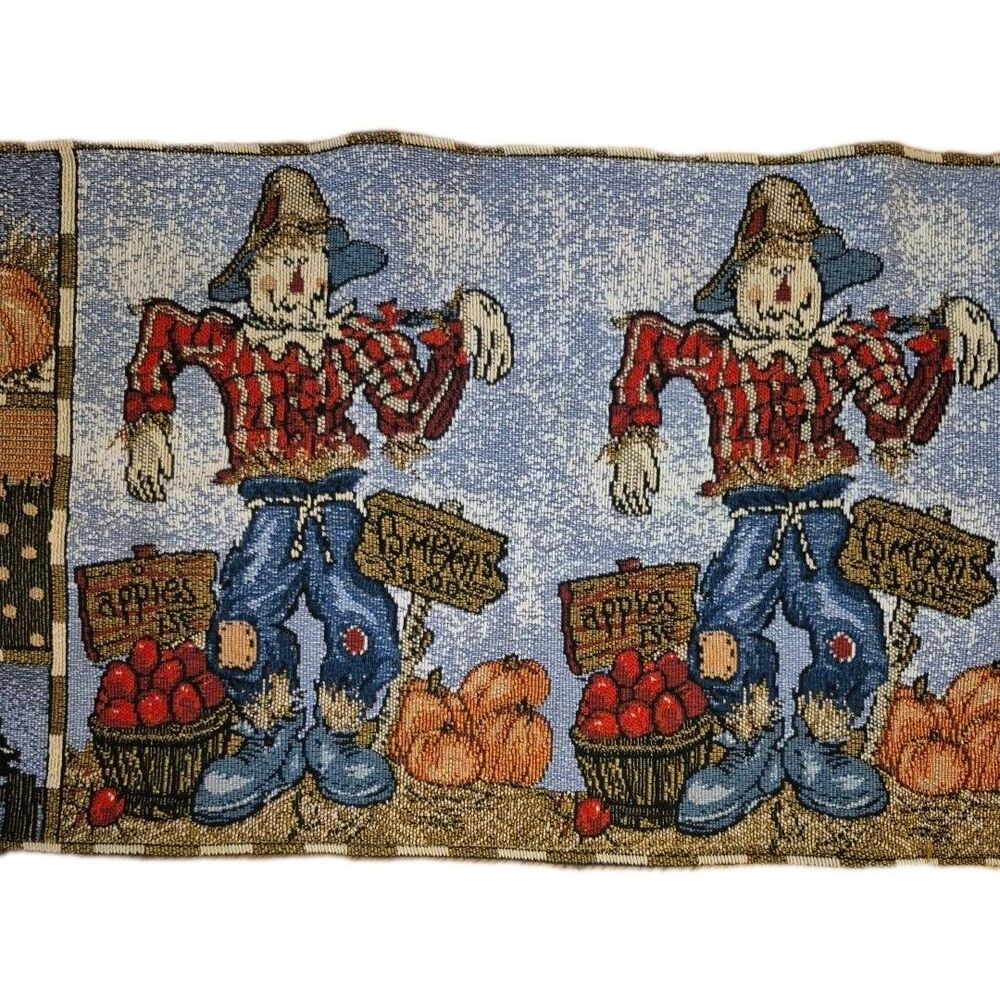 Scarecrow Pumpkins Fall Theme Table Runner No Frays 68"X 12" Fall Table Decor